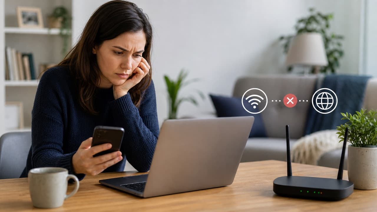 Cannot Connect to Facebook? Fix App and Website Problems help workflow shown on a phone and laptop