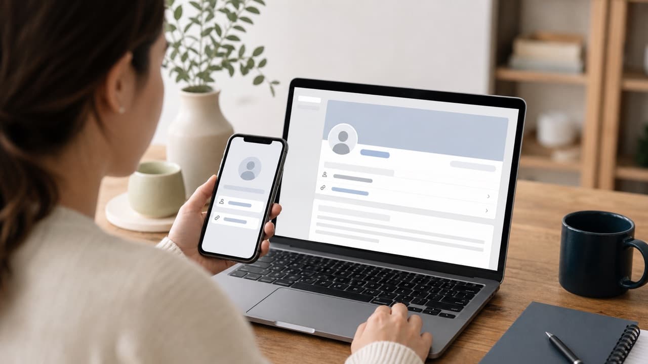 How to Change Your Name on Facebook help workflow shown on a phone and laptop