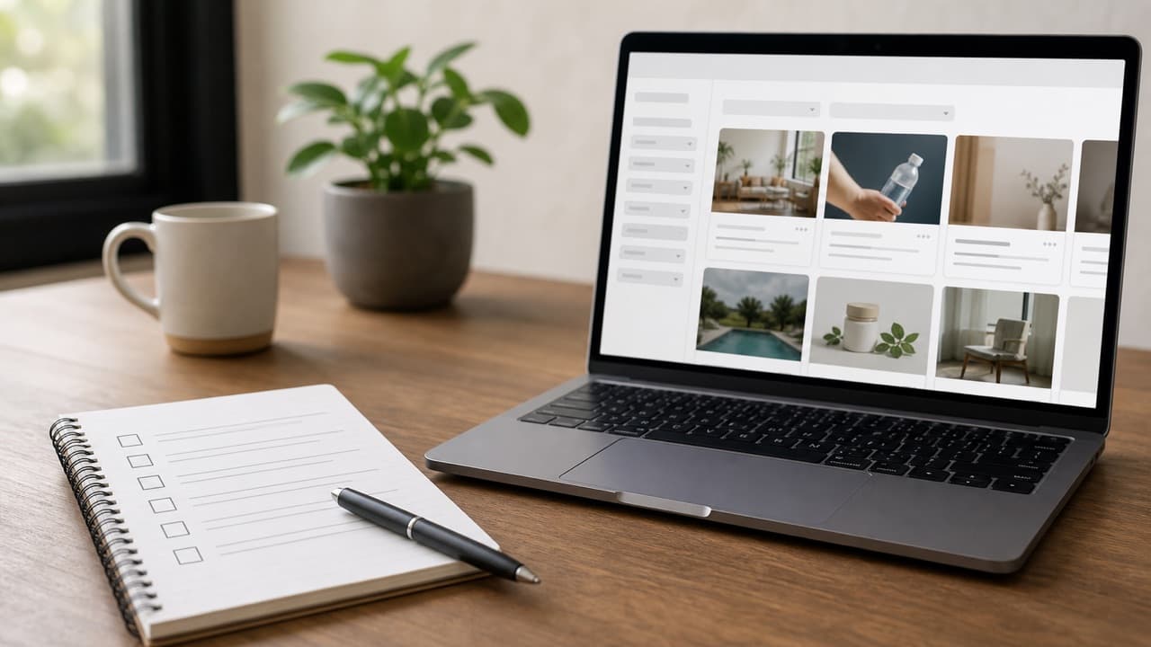Facebook Ads Library Research Checklist help workflow shown on a phone and laptop