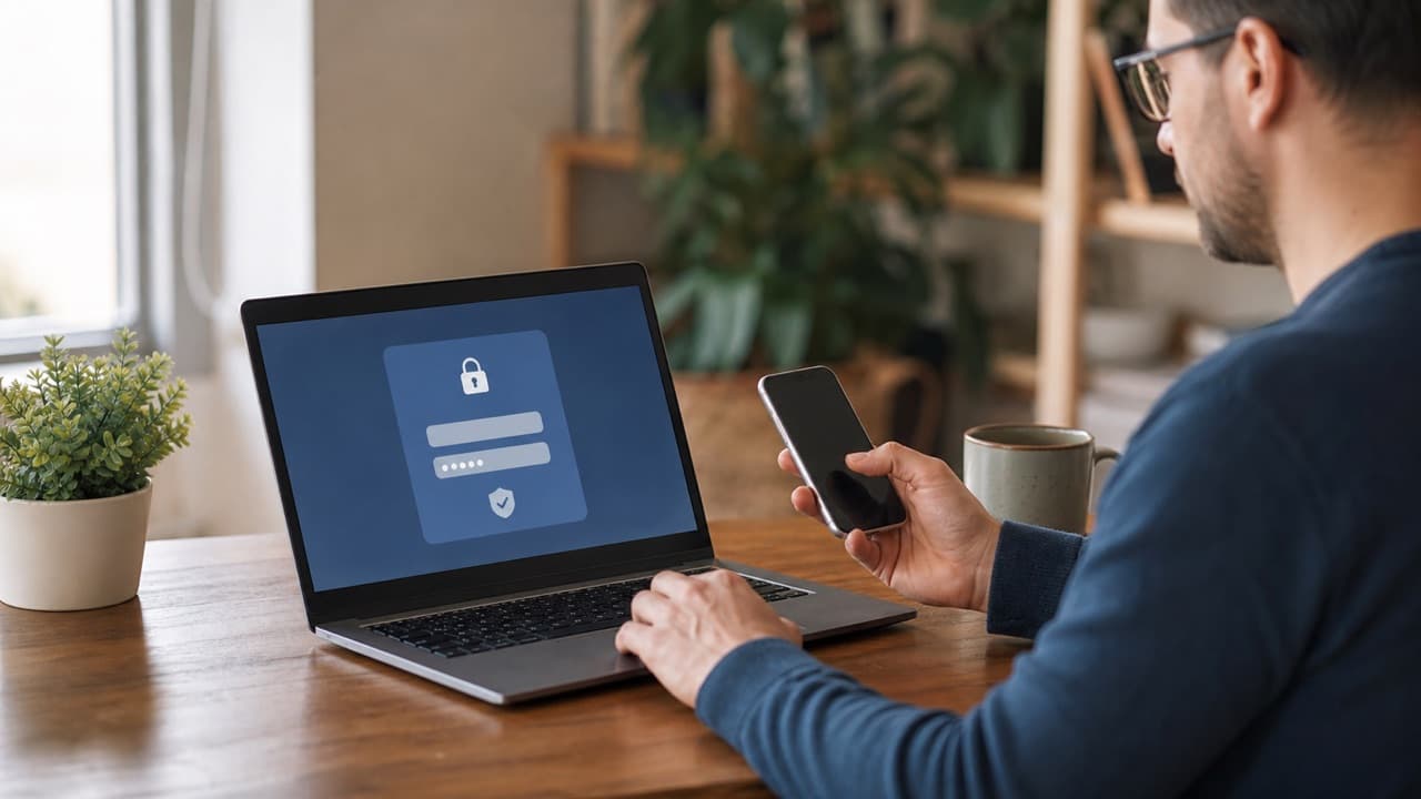Facebook Login Page: How to Find the Real One help workflow shown on a phone and laptop