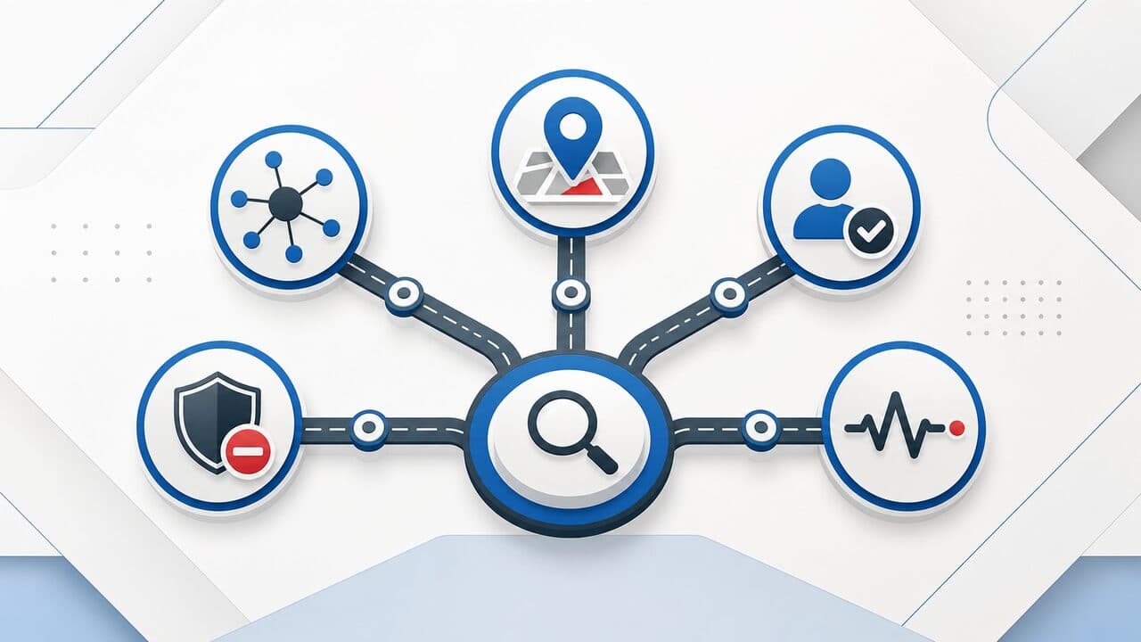 A diagnostic path branching to connection, location, eligibility, restriction, and service status checks