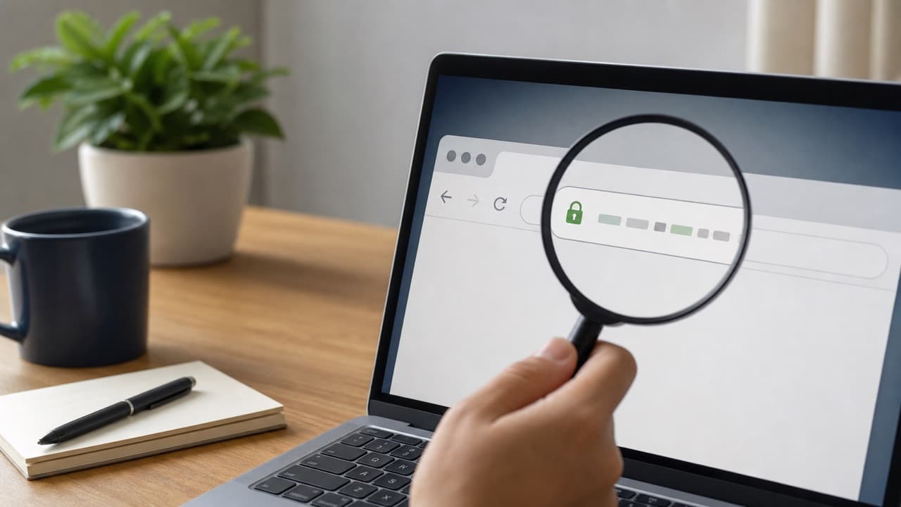 Fake Facebook Login URL Checker help workflow shown on a phone and laptop