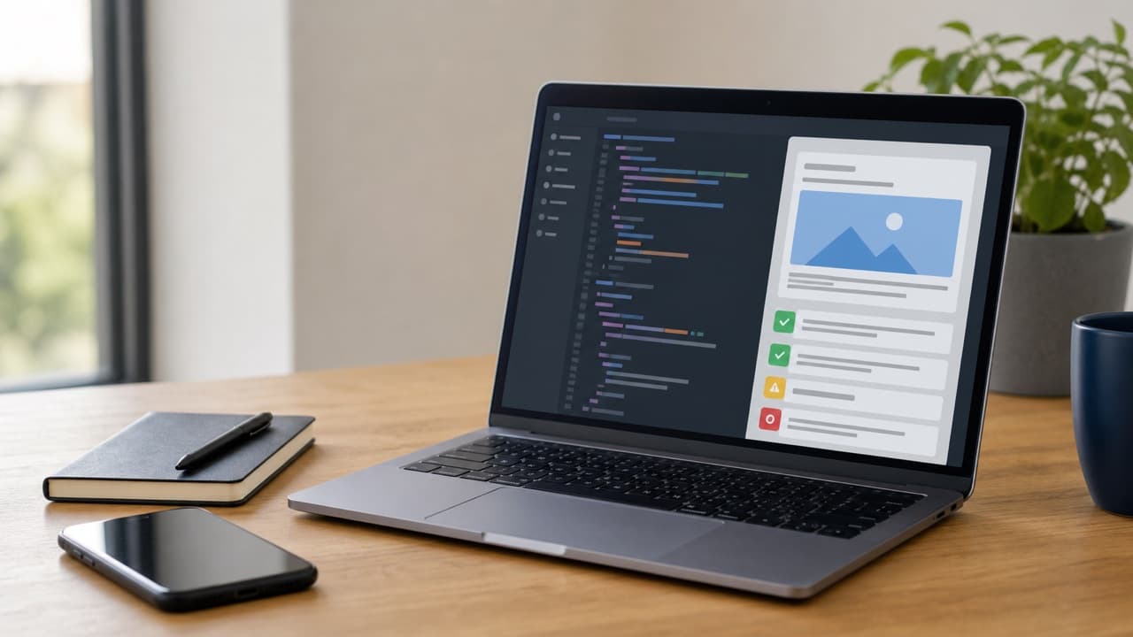 How to Fix ‘The Following Required Properties Are Missing: fb:app_id’ help workflow shown on a phone and laptop