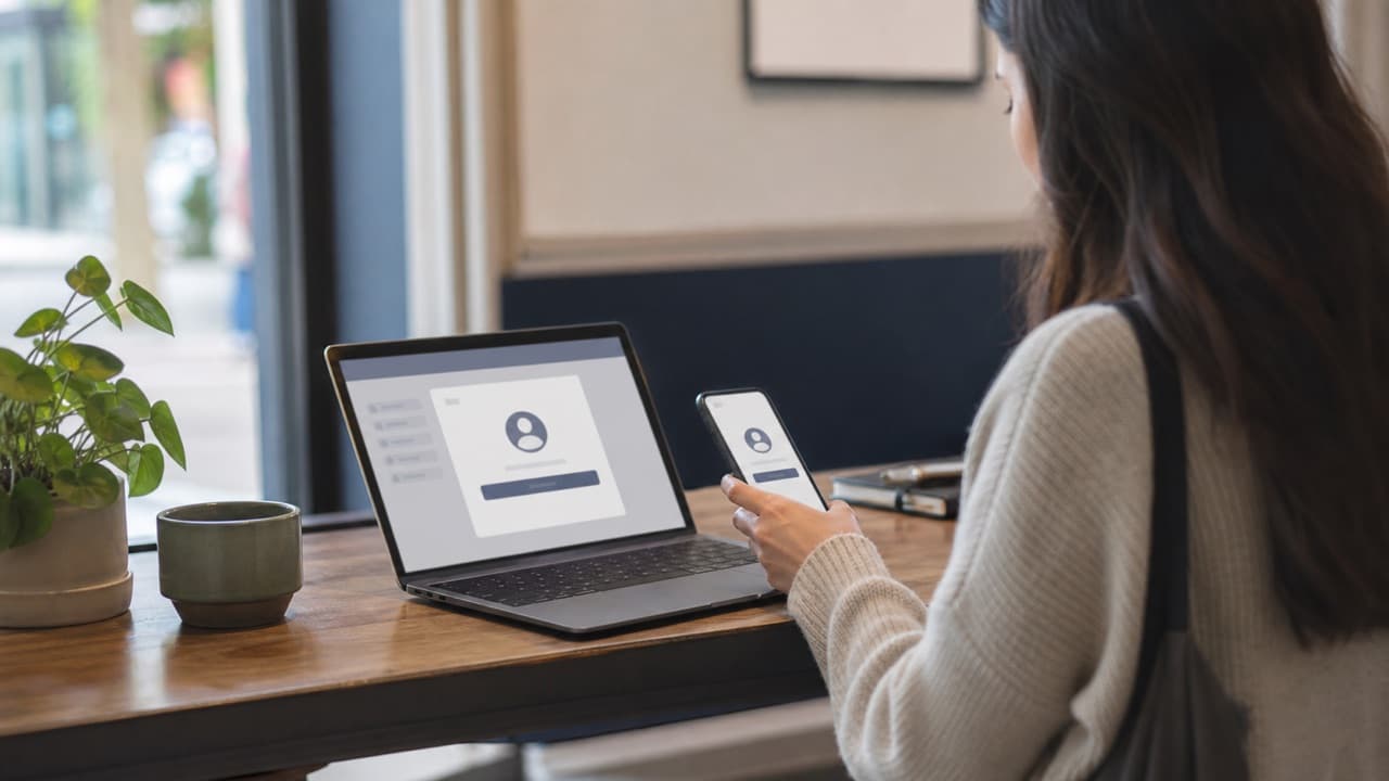 How to Log Out of Facebook help workflow shown on a phone and laptop