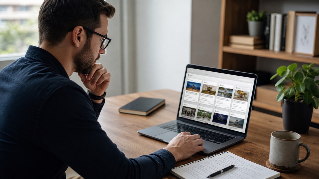 Facebook Ads Library Guide help workflow shown on a phone and laptop