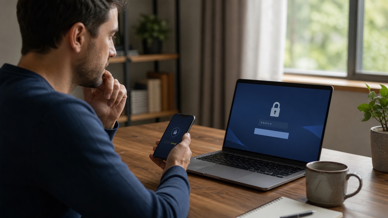 Facebook Login Account Password Help help workflow shown on a phone and laptop