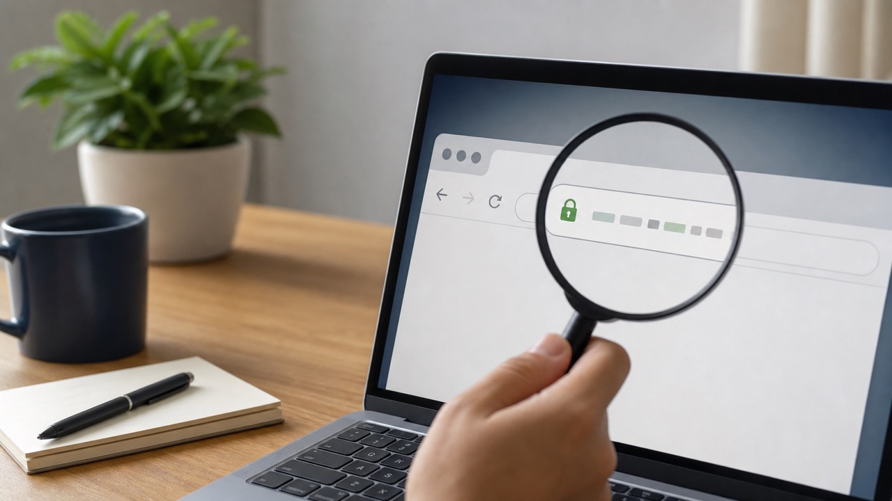 Fake Facebook Login URL Checker help workflow shown on a phone and laptop