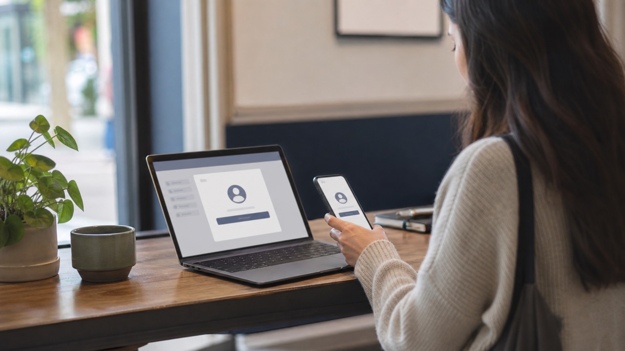 How to Log Out of Facebook help workflow shown on a phone and laptop